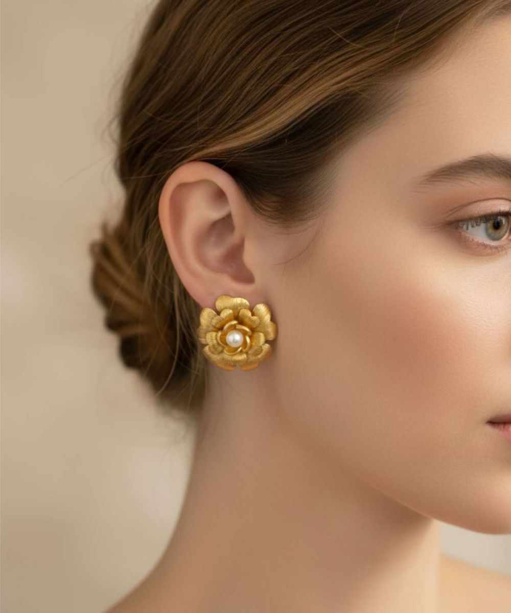 Golden Blossom Pearl Studs