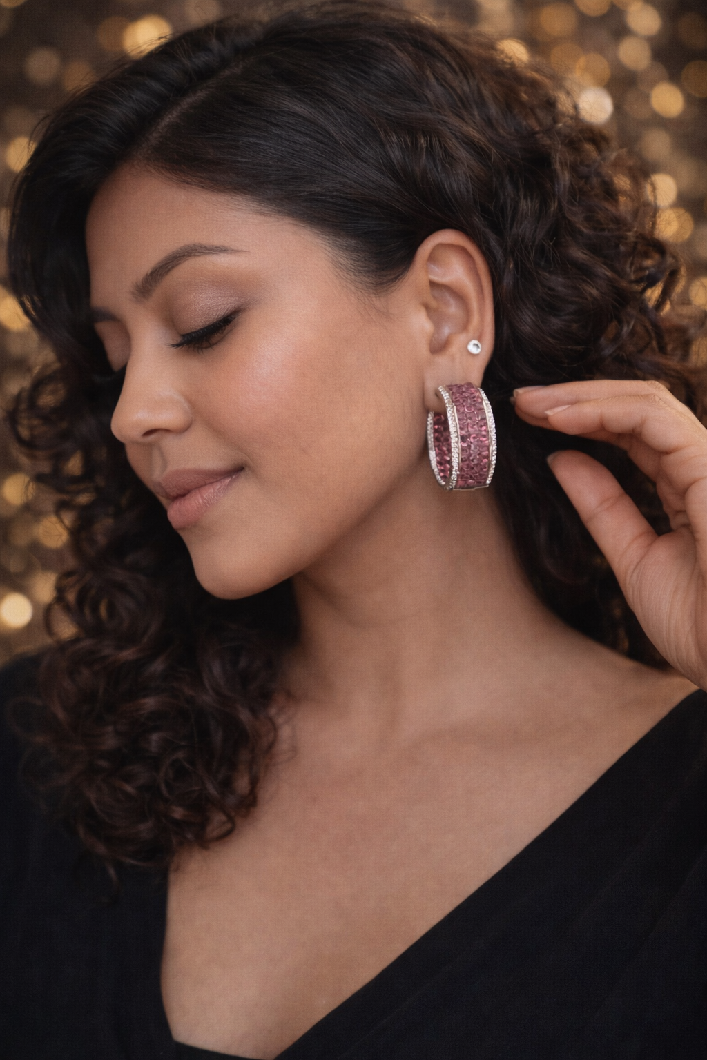 Blush Sparkle Hoop Earrings