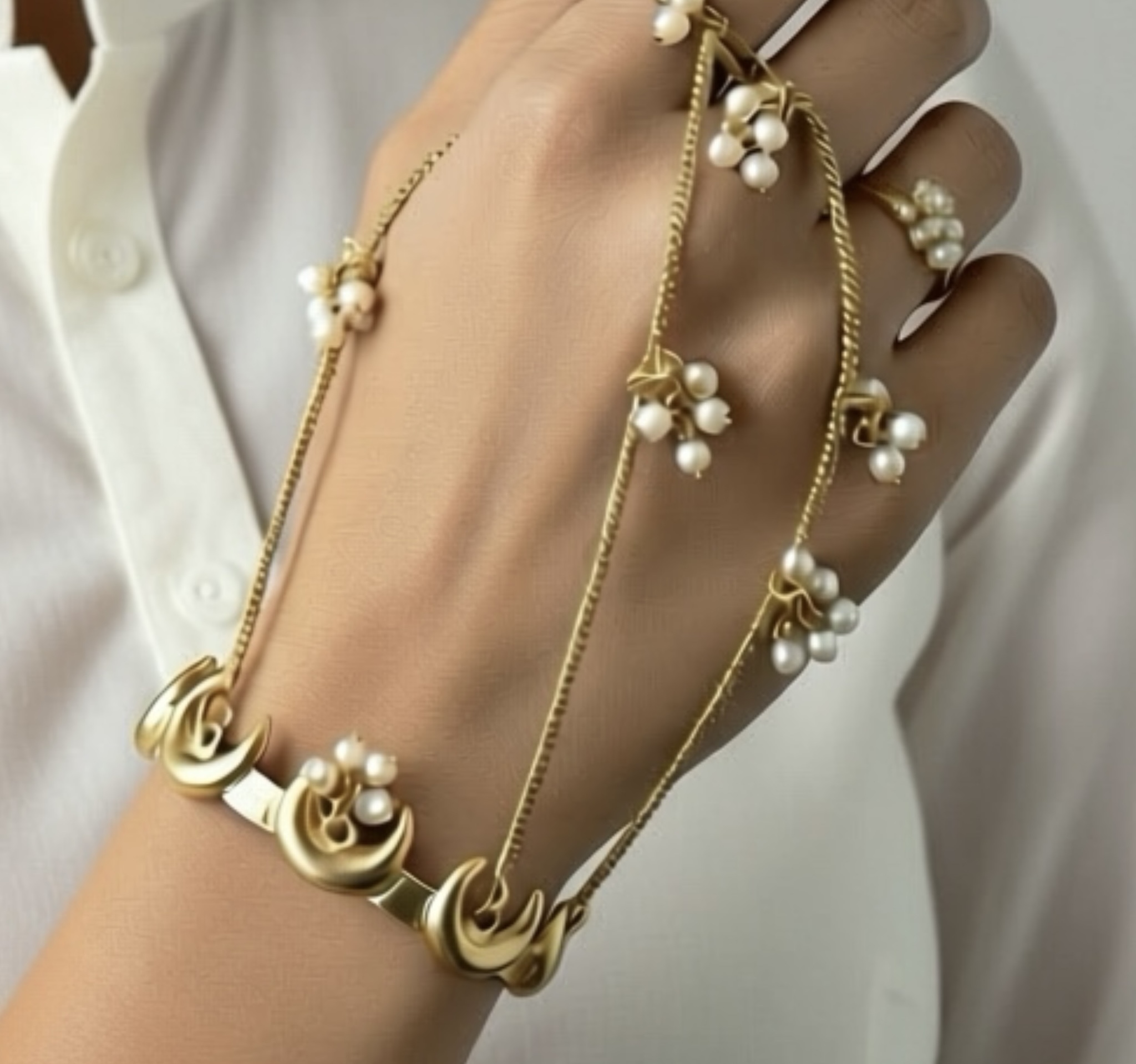 Pearl Drape Hand Harness Bracelet
